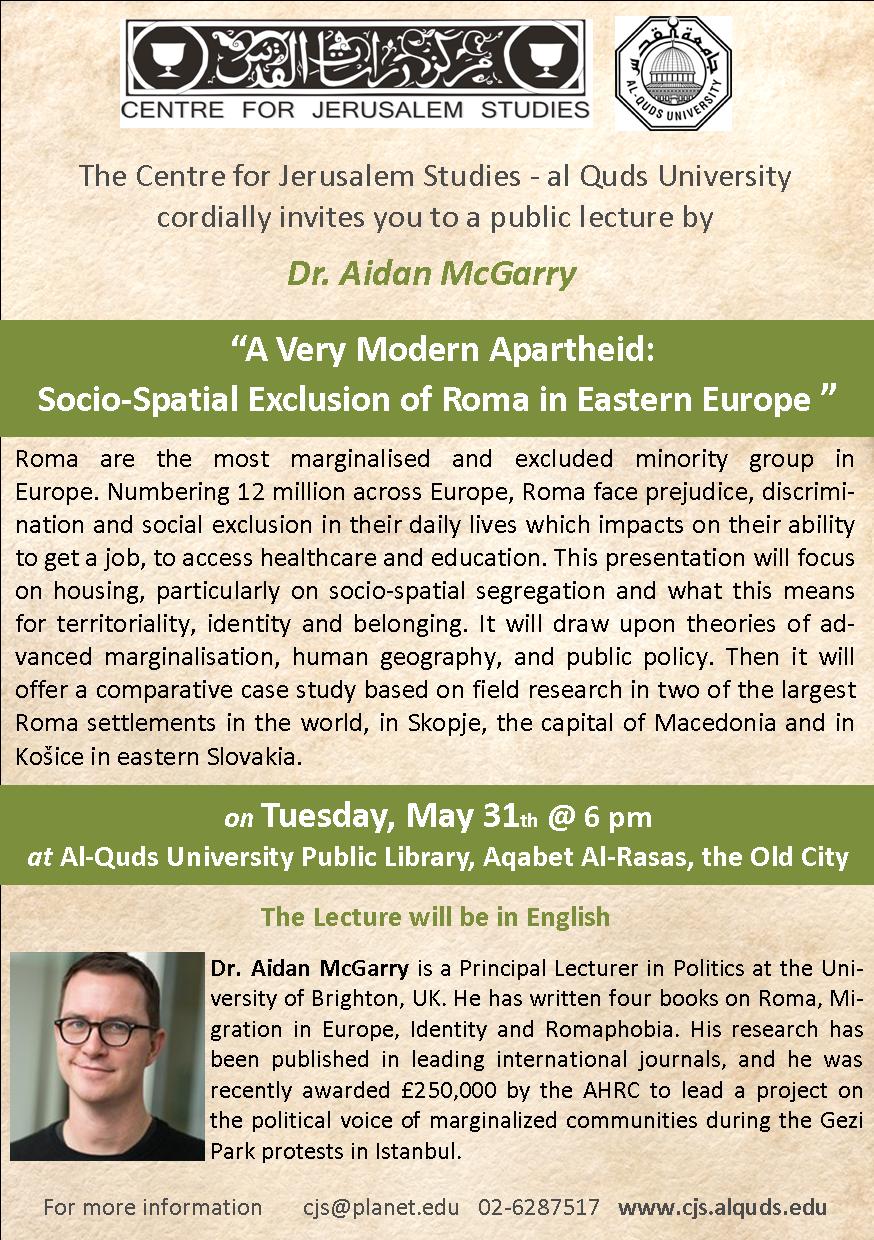 Public Lecture by Dr. Aidan McGarry in the Old City